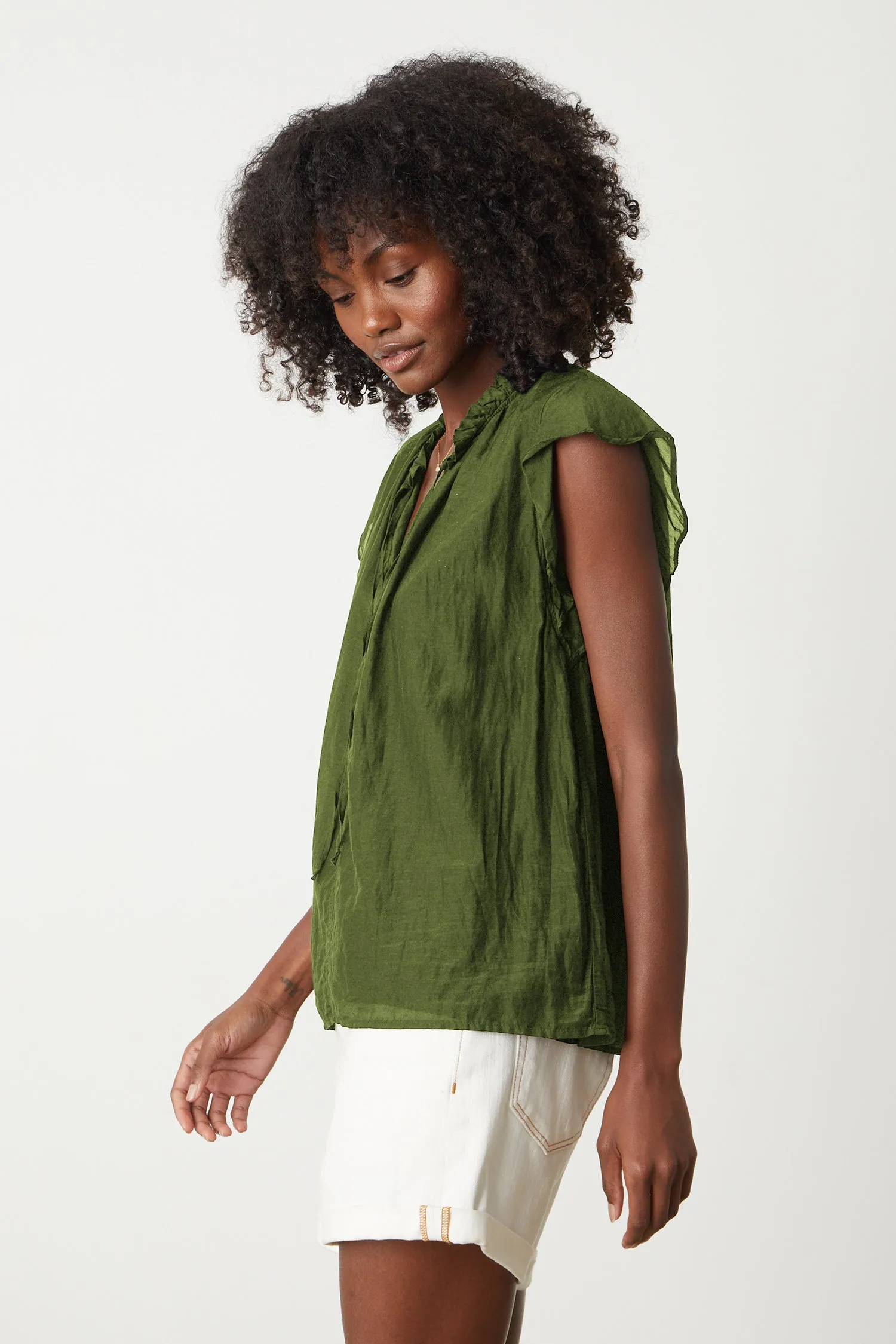 MELANIE SILK COTTON VOILE TOP IN MOSS sold by Velvet Tees product image thumbnail 2