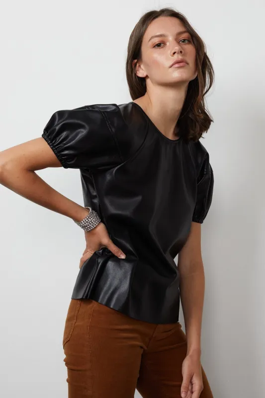 FOLEY VEGAN LEATHER BLOUSE IN BLACK sold by Velvet Tees