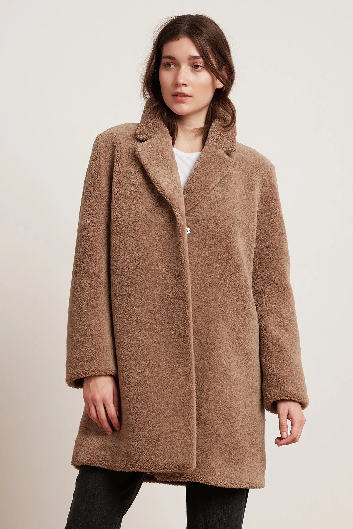 TRISHELLE LUX SHERPA OVERSIZED COAT IN TAN sold by Velvet Tees