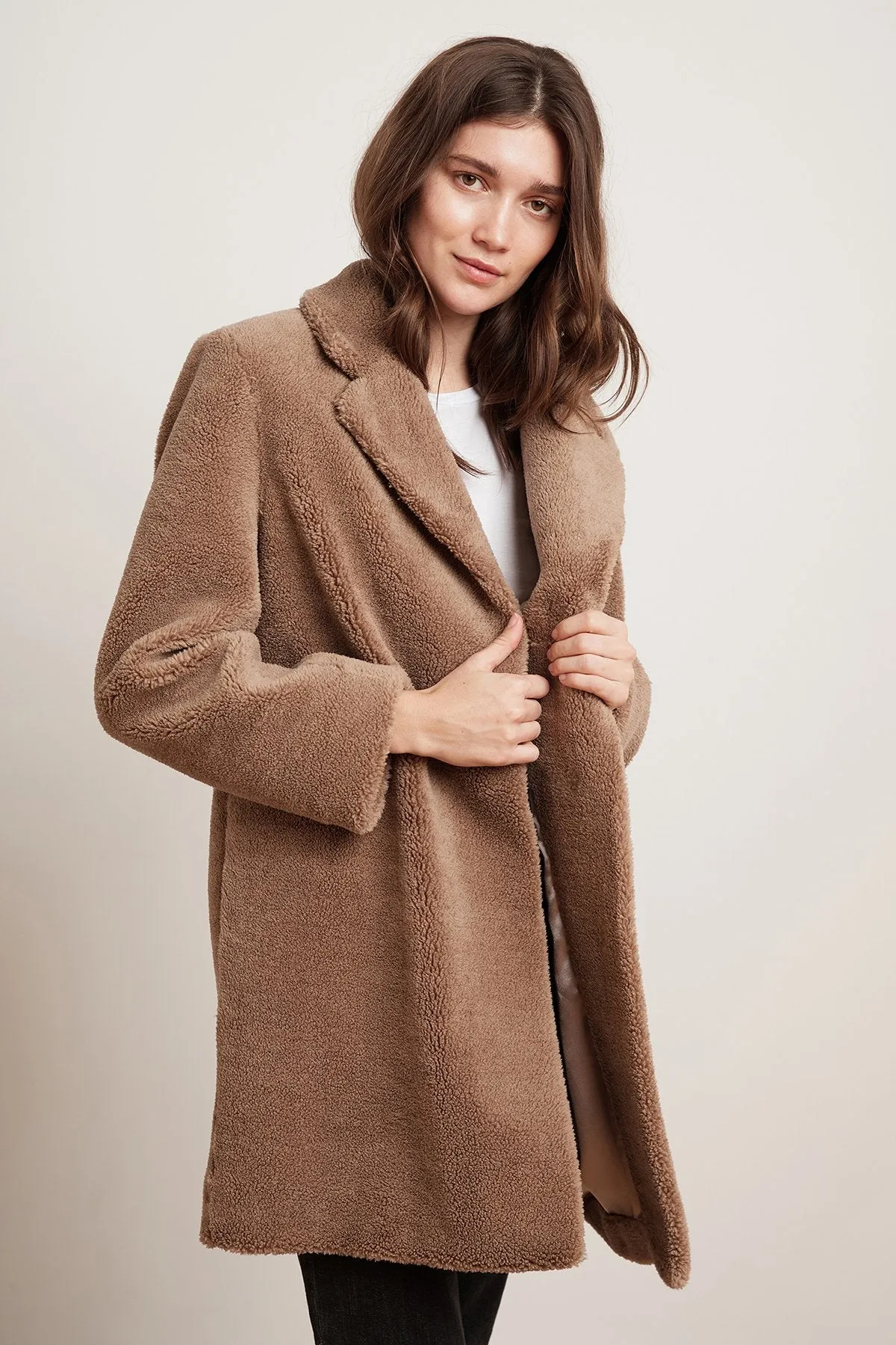 TRISHELLE LUX SHERPA OVERSIZED COAT IN TAN sold by Velvet Tees product image thumbnail 3