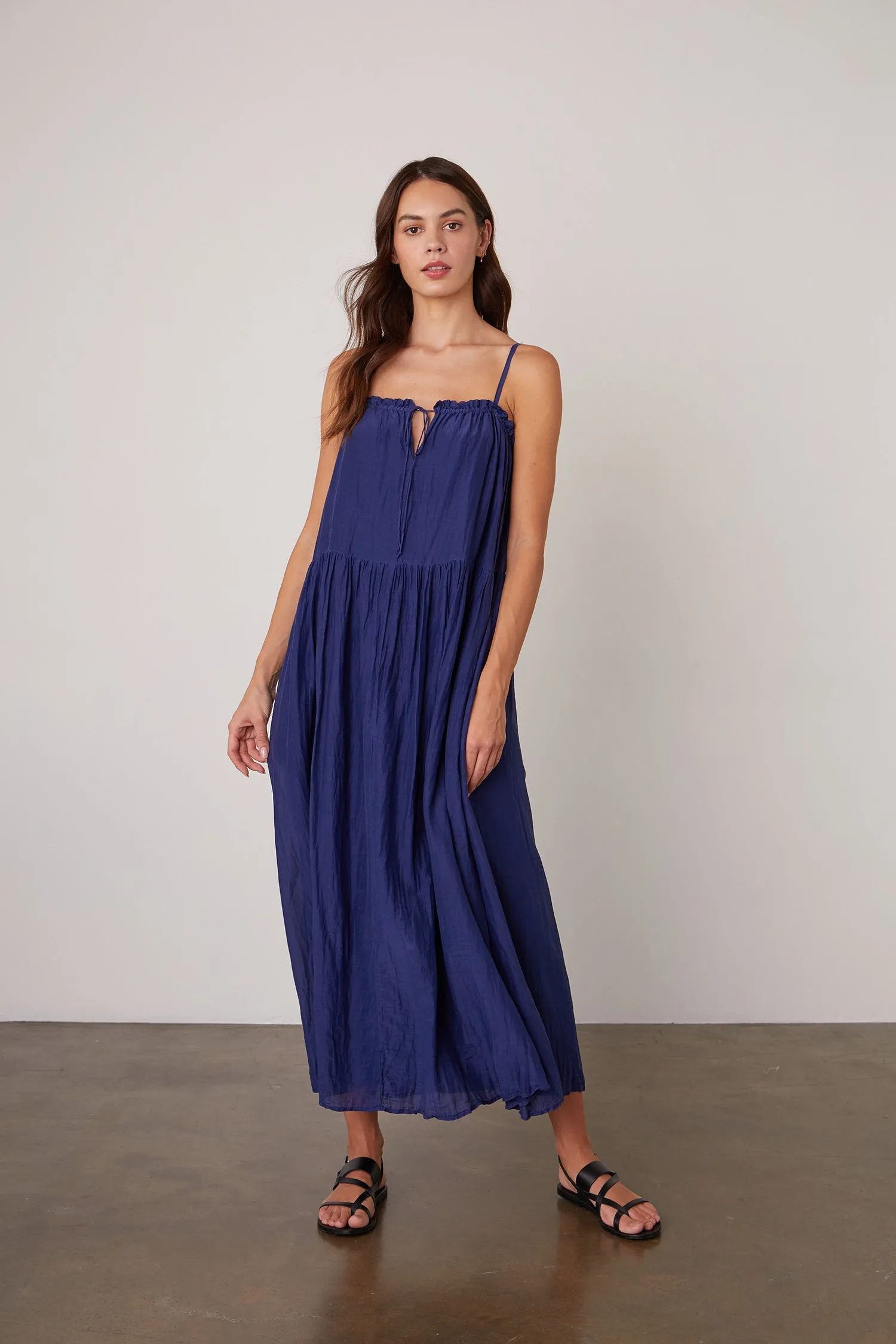 FARRAH RUFFLE CAMI DRESS IN CAVERN sold by Velvet Tees