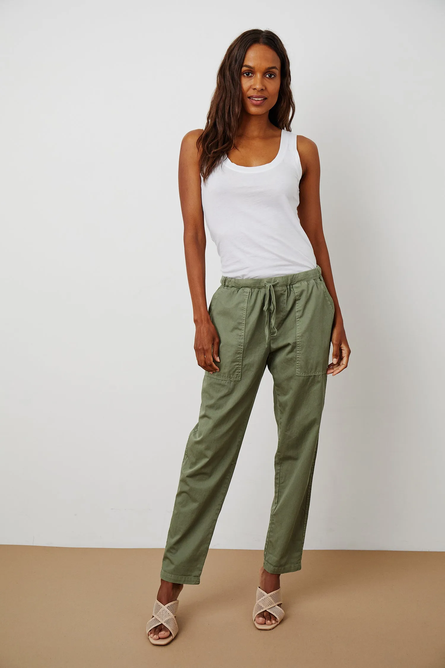 MISTY TROUSERS COTTWILL IN SAGE sold by Velvet Tees