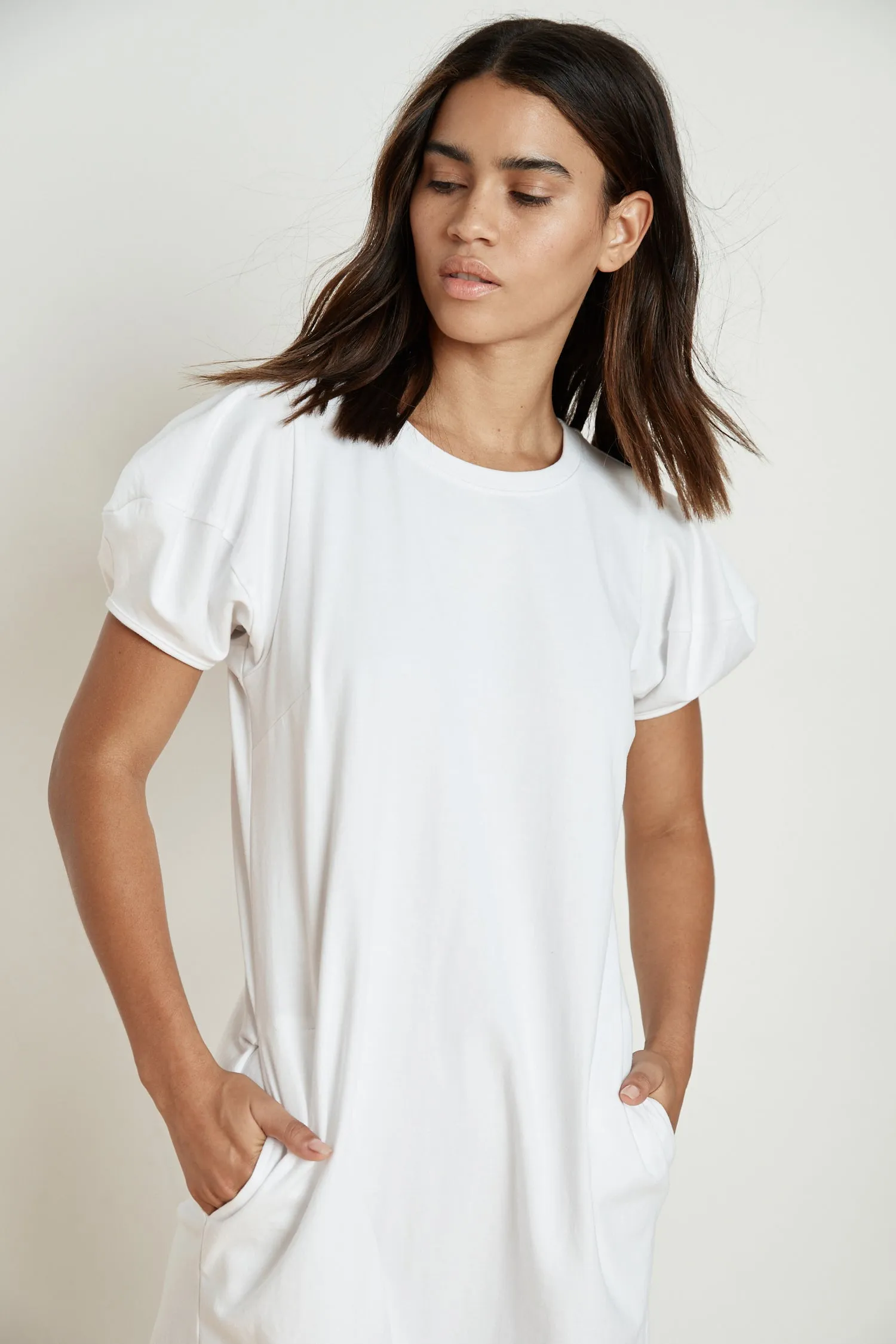 MOLLIE STRUCTURED COTTON PUFF SLEEVE DRESS IN WHITE sold by Velvet Tees product image thumbnail 5