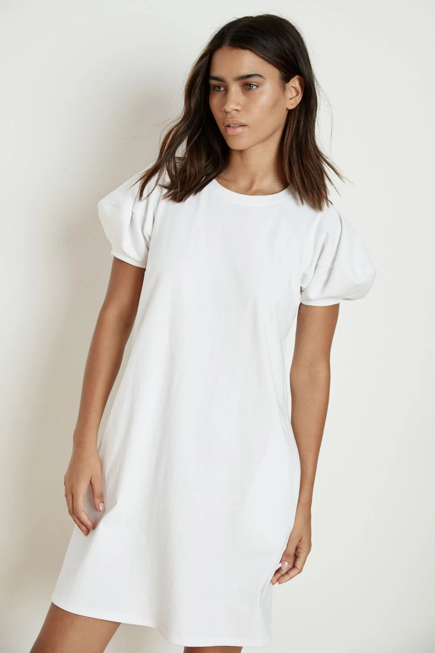 MOLLIE STRUCTURED COTTON PUFF SLEEVE DRESS IN WHITE sold by Velvet Tees
