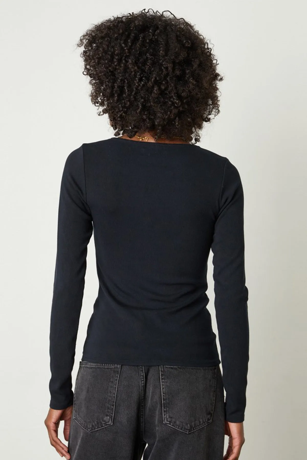 BRANDI V-NECK RIBBED TOP IN JET BLACK sold by Velvet Tees product image thumbnail 2