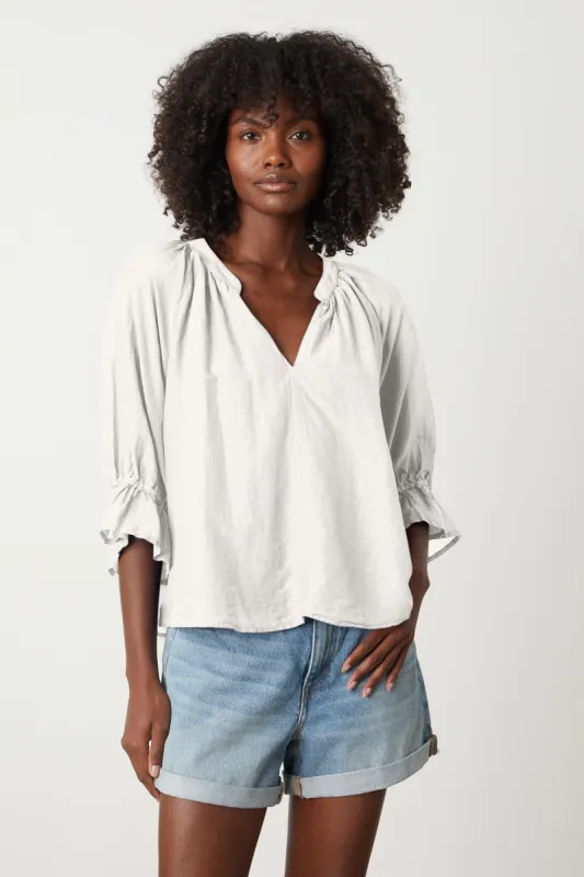 MARINA SILK COTTON VOILE TOP IN ECRU sold by Velvet Tees