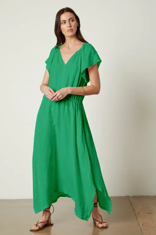 DEBBIE WOVEN LINEN DRESS IN JADE sold by Velvet Tees