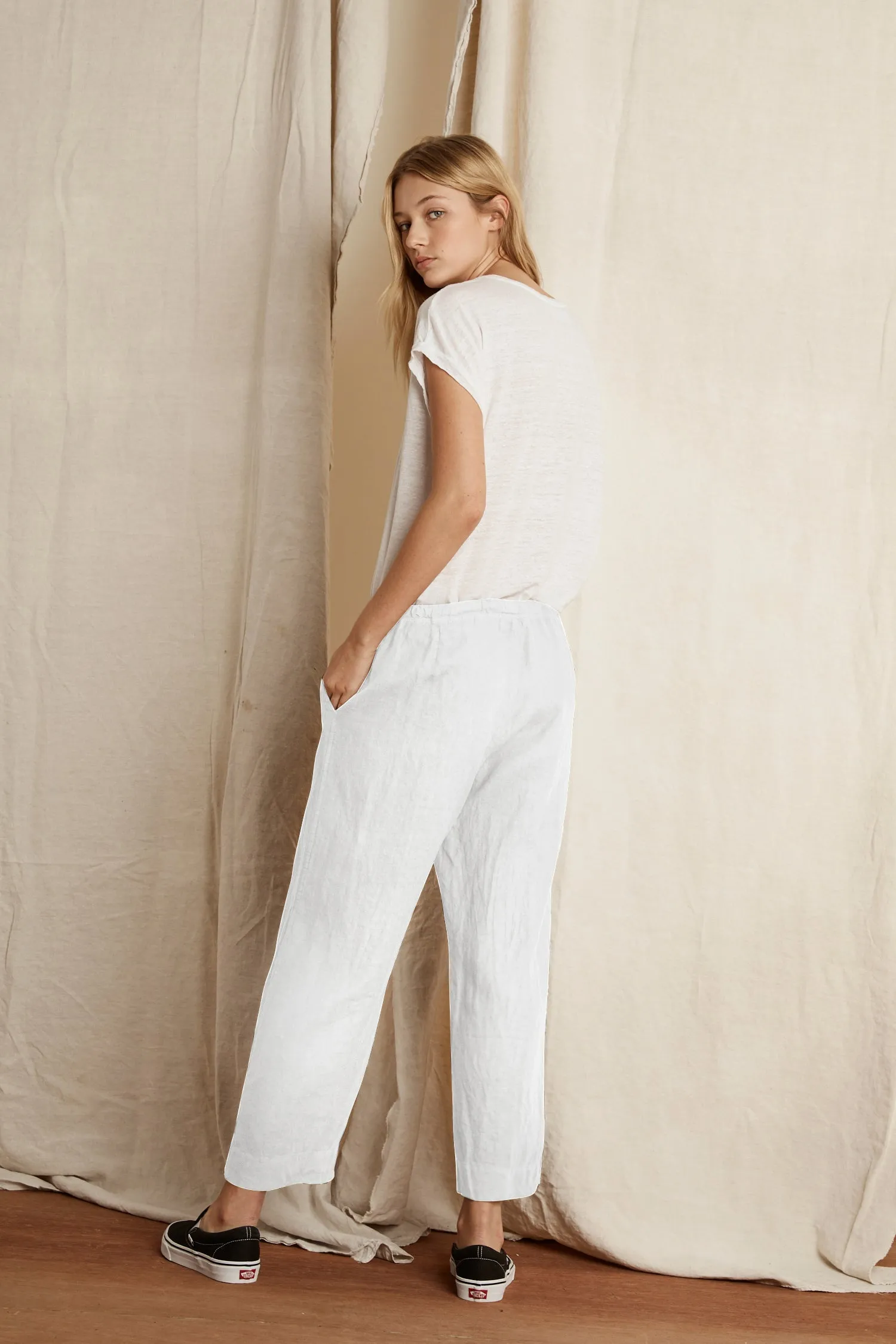 KORA WOVEN LINEN TROUSERS IN WHITE sold by Velvet Tees product image thumbnail 2