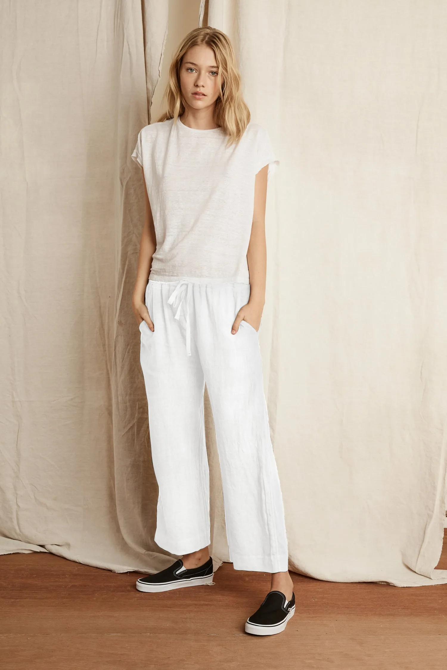KORA WOVEN LINEN TROUSERS IN WHITE sold by Velvet Tees
