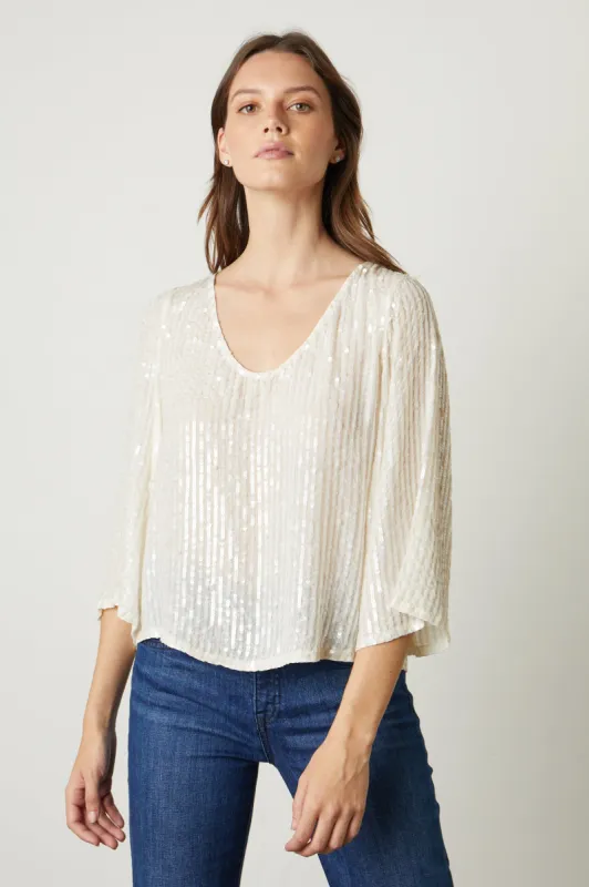 ASHA SEQUIN TOP IN CREAM sold by Velvet Tees