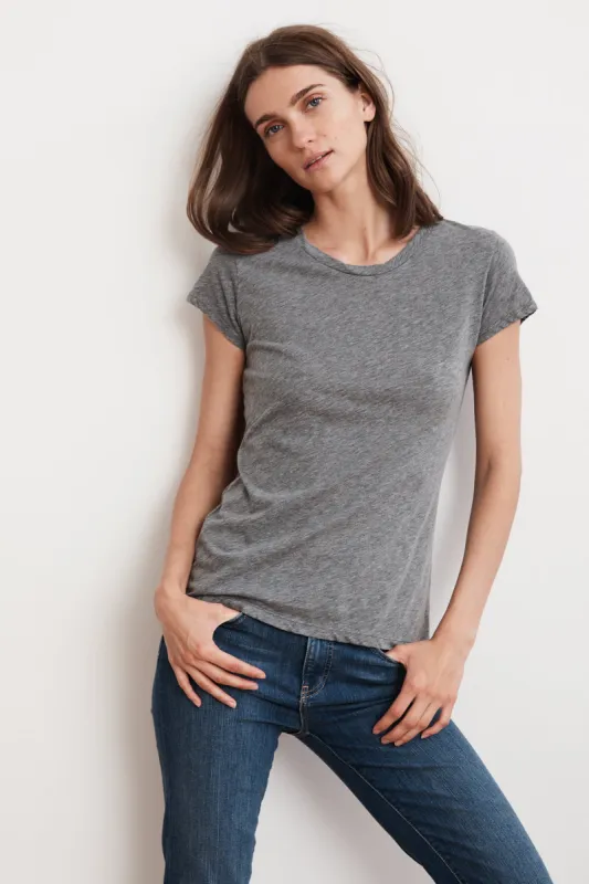ODELIA COTTON SLUB CREW NECK TEE IN GREY sold by Velvet Tees