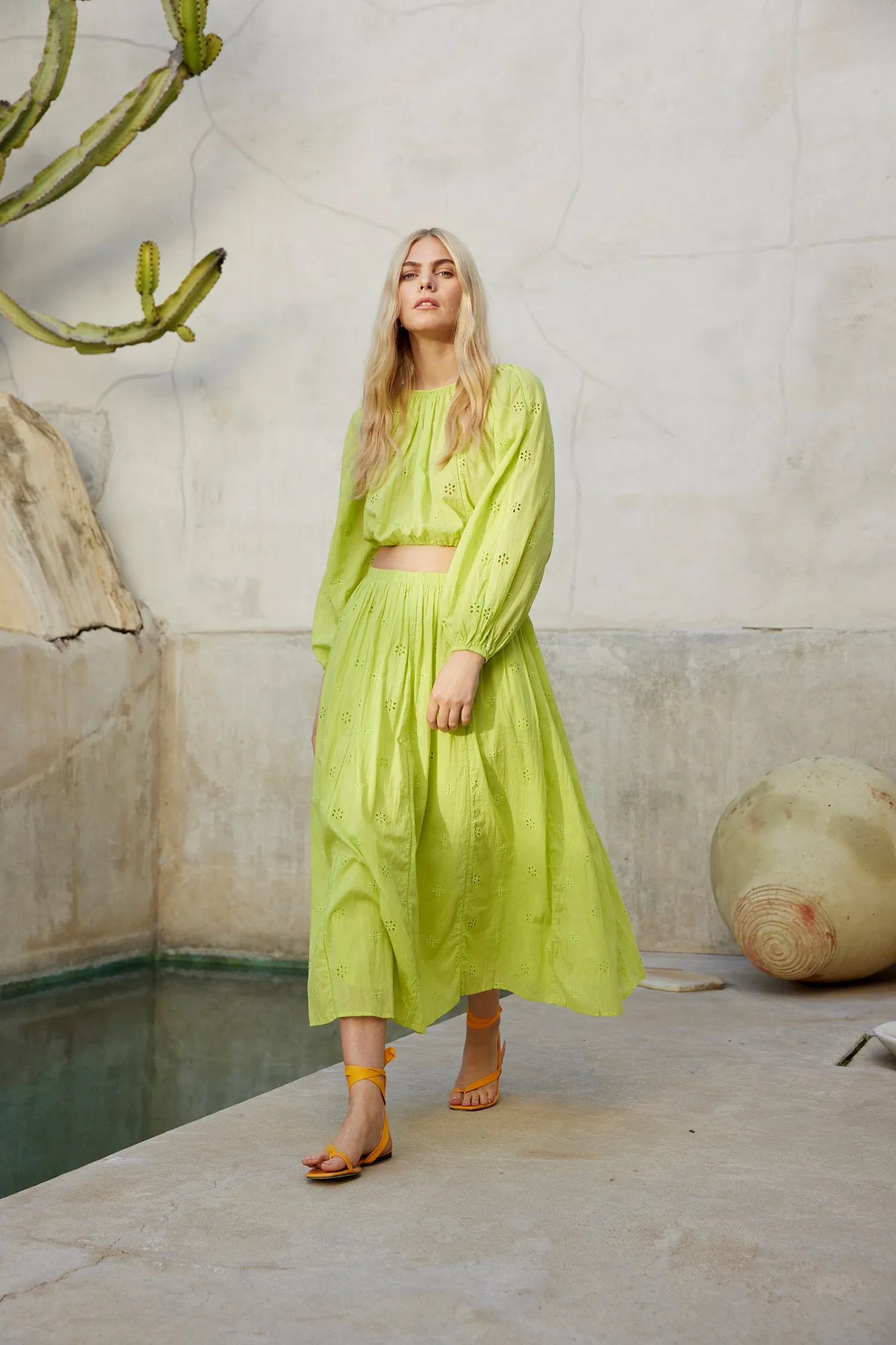 YARA COTTON EYELET CROP TOP IN LIME sold by Velvet Tees product image thumbnail 2