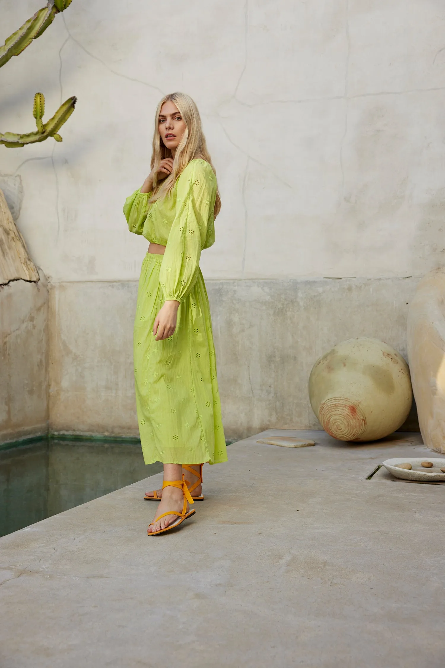 YARA COTTON EYELET CROP TOP IN LIME sold by Velvet Tees product image thumbnail 4