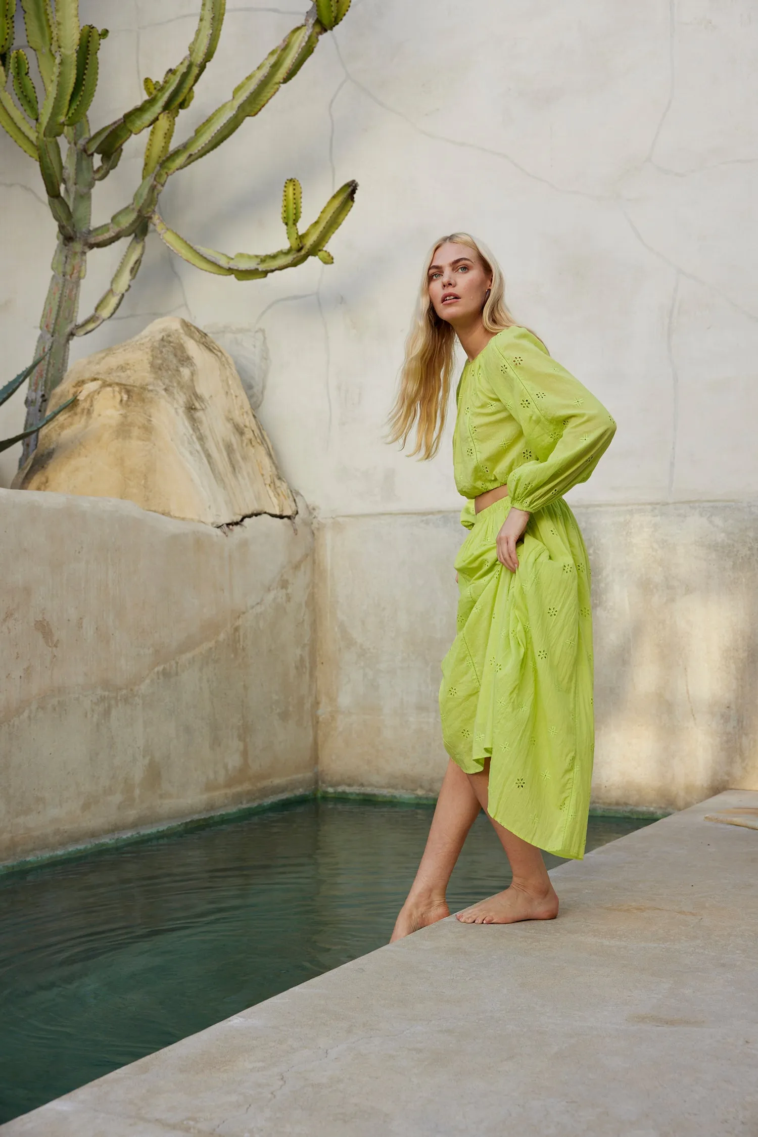 YARA COTTON EYELET CROP TOP IN LIME sold by Velvet Tees product image thumbnail 3