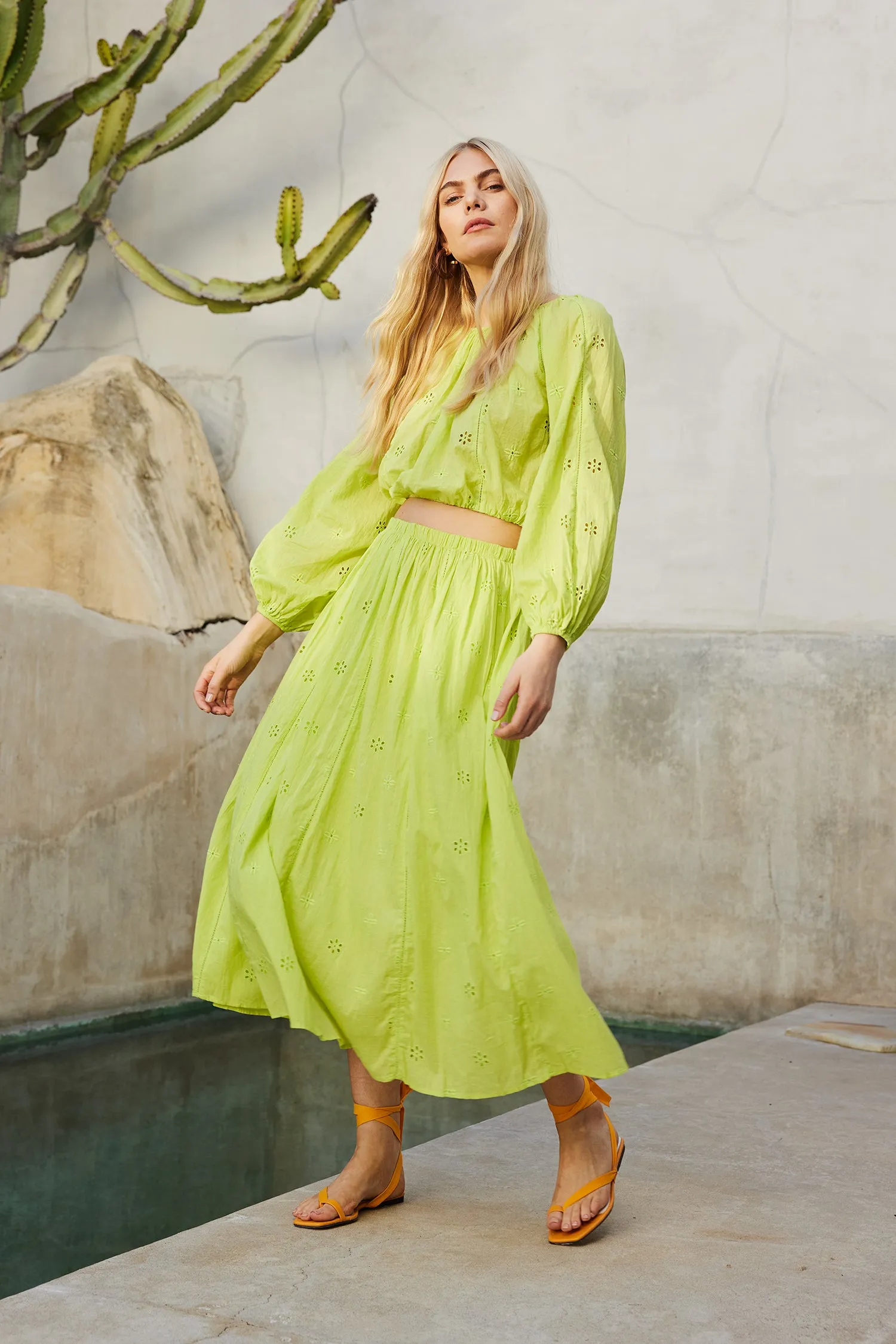 YARA COTTON EYELET CROP TOP IN LIME sold by Velvet Tees