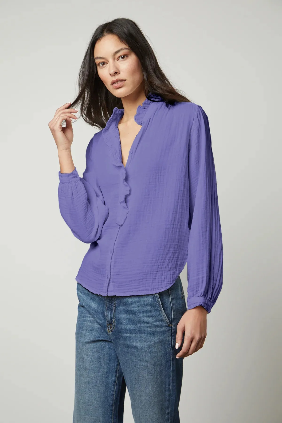 TRISHA COTTON GAUZE TOP IN DAHLIA sold by Velvet Tees product image thumbnail 2