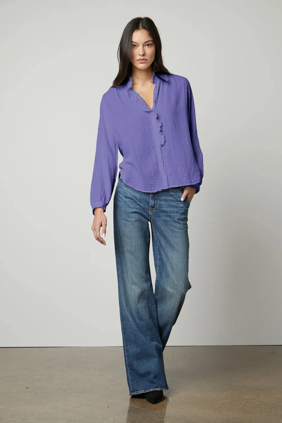 TRISHA COTTON GAUZE TOP IN DAHLIA sold by Velvet Tees