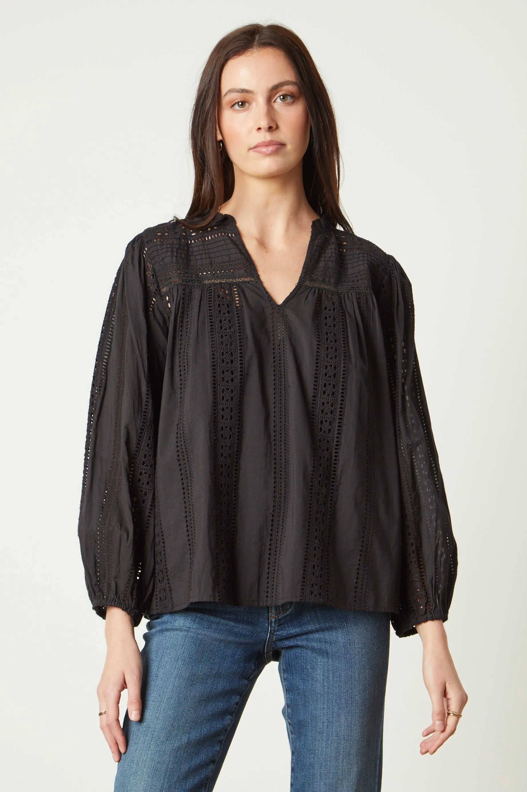 JORDYN EMBROIDERED COTTON TOP IN BLACK sold by Velvet Tees