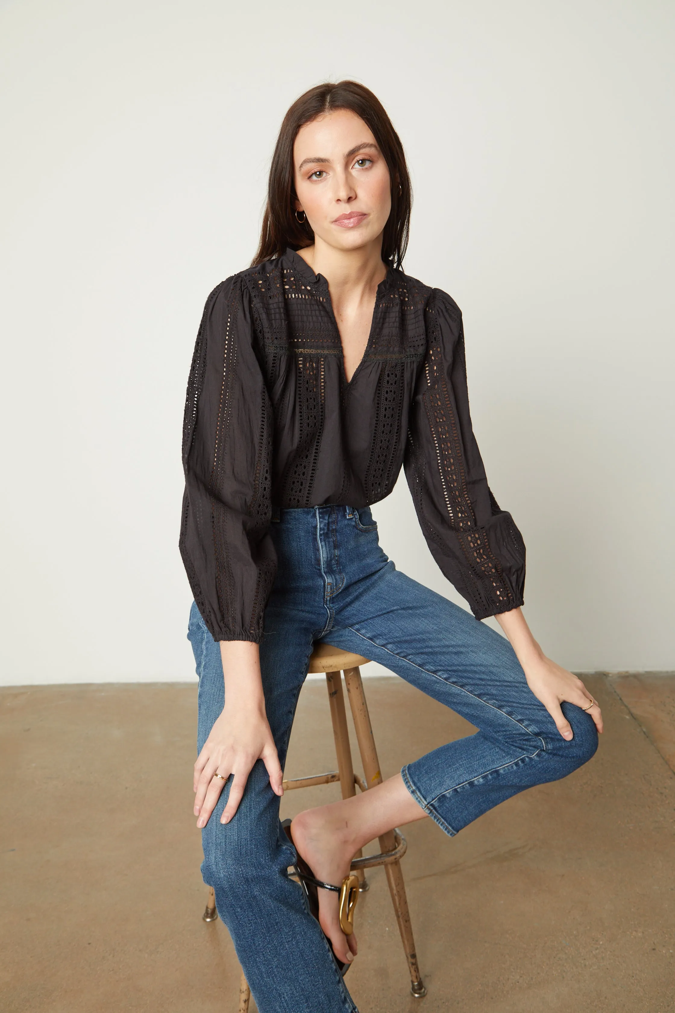 JORDYN EMBROIDERED COTTON TOP IN BLACK sold by Velvet Tees product image thumbnail 4