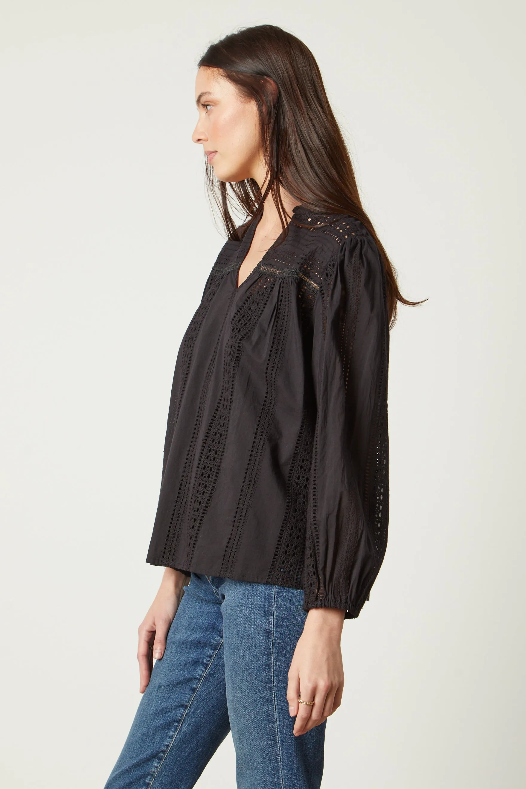 JORDYN EMBROIDERED COTTON TOP IN BLACK sold by Velvet Tees product image thumbnail 2