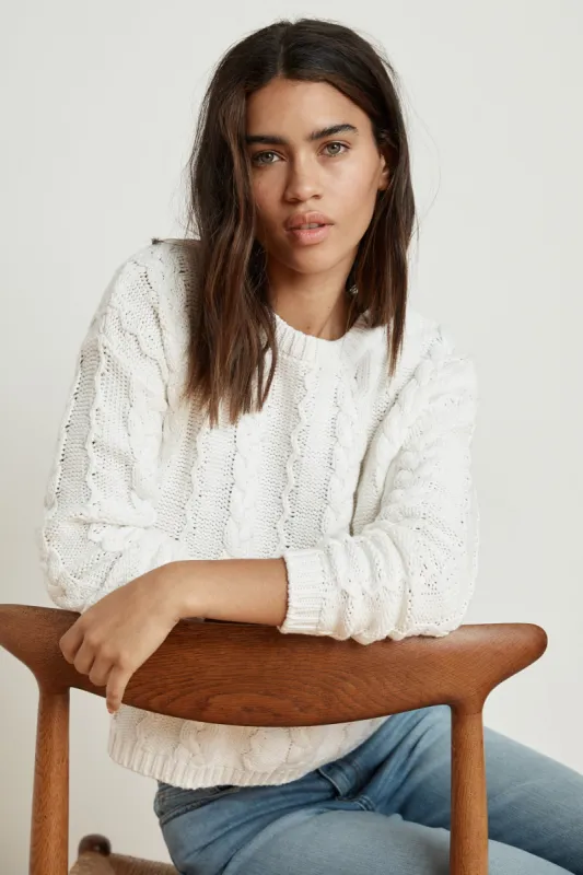 ARELY COTTON CABLE KNIT SWEATER IN MILK sold by Velvet Tees