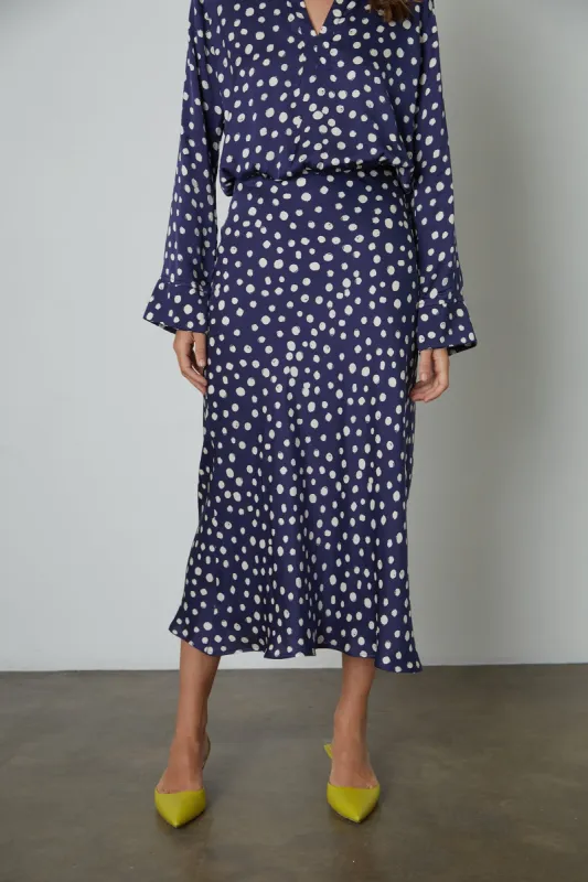 KAIYA POLKA DOT SKIRT IN NAVY sold by Velvet Tees