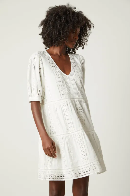 MARGARET EMBROIDERED COTTON DRESS IN CREAM sold by Velvet Tees