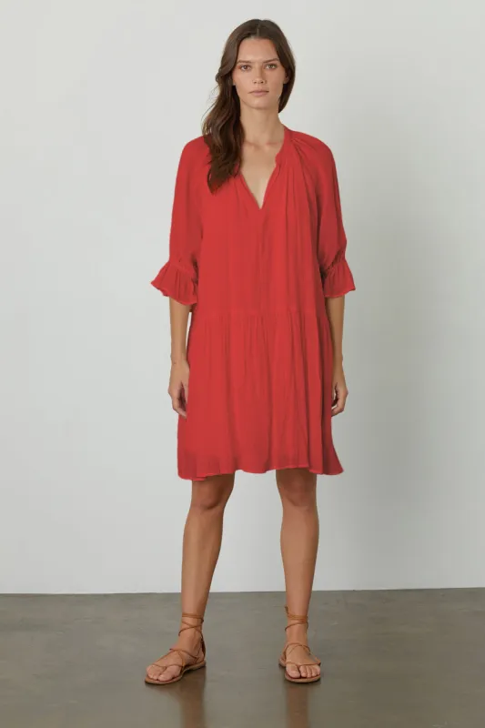 YAEL TIER DRESS IN CARDINAL sold by Velvet Tees