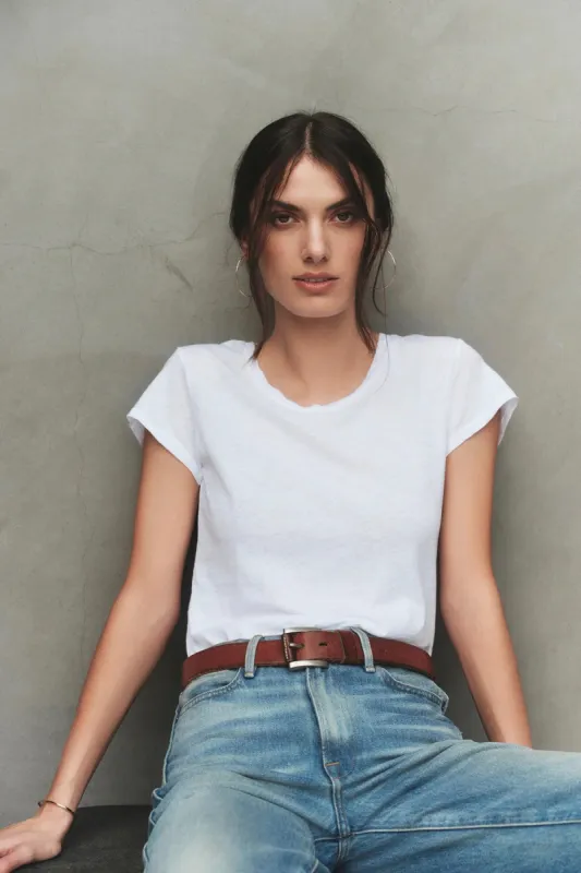 ODELIA COTTON SLUB CREW NECK T-SHIRT IN WHITE sold by Velvet Tees