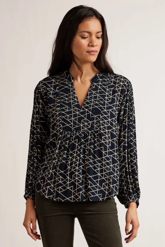VIVIAN QUILTED RAYON GAUZE BLOUSE IN NAVY sold by Velvet Tees