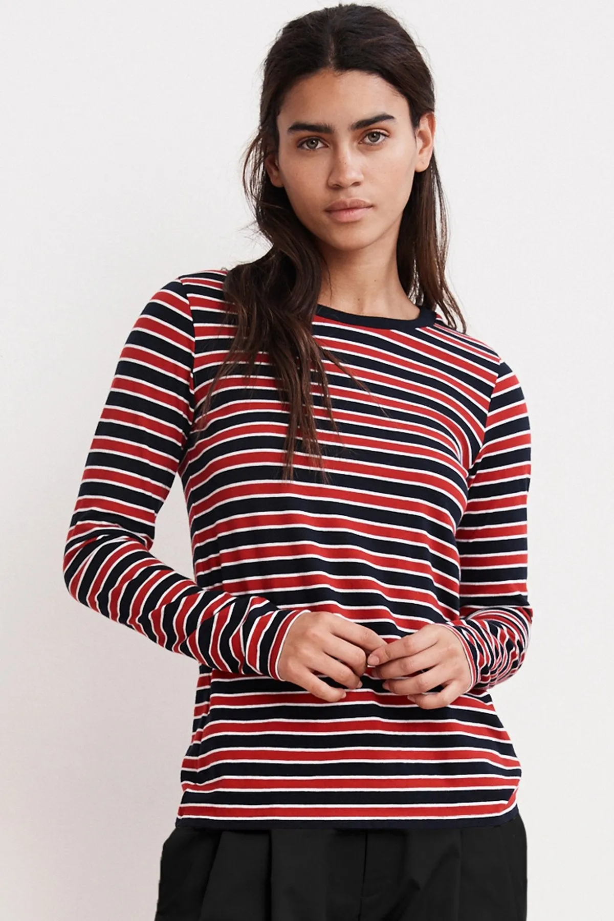 ARTY KNIT STRIPE CREW NECK TOP IN MULTI sold by Velvet Tees