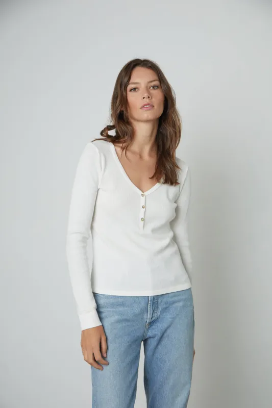 HILARY COTTON THERMAL TOP IN ECRU sold by Velvet Tees