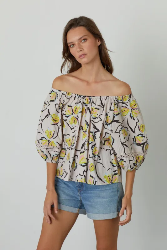 ZOEY PRINTED BOHO TOP IN LILYPAD sold by Velvet Tees