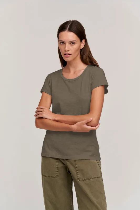 ODELIA COTTON SLUB CREW NECK TEE IN ALGAE sold by Velvet Tees