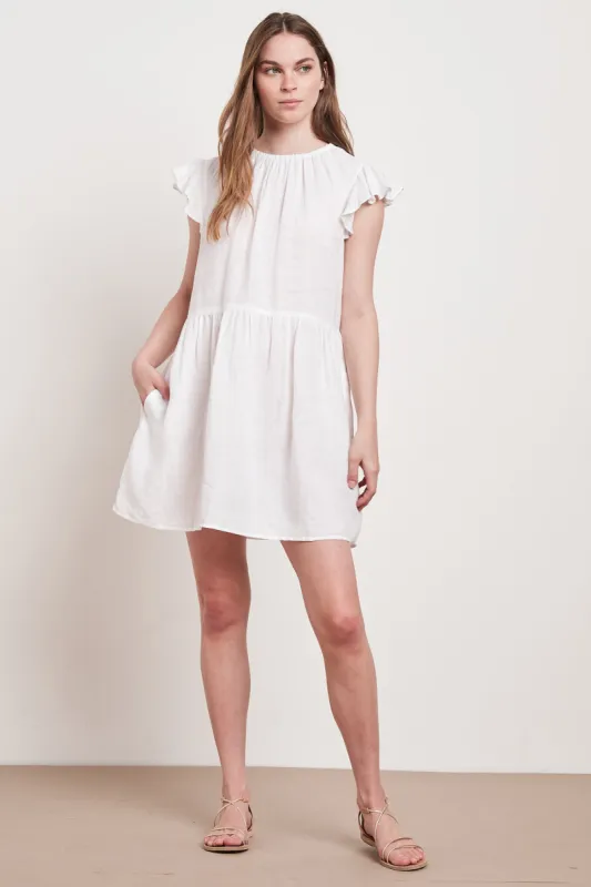 EVONNE WOVEN LINEN DRESS IN WHITE sold by Velvet Tees