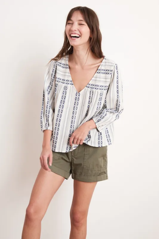 WINTER STRIPE JACQUARD TOP IN OCEAN sold by Velvet Tees