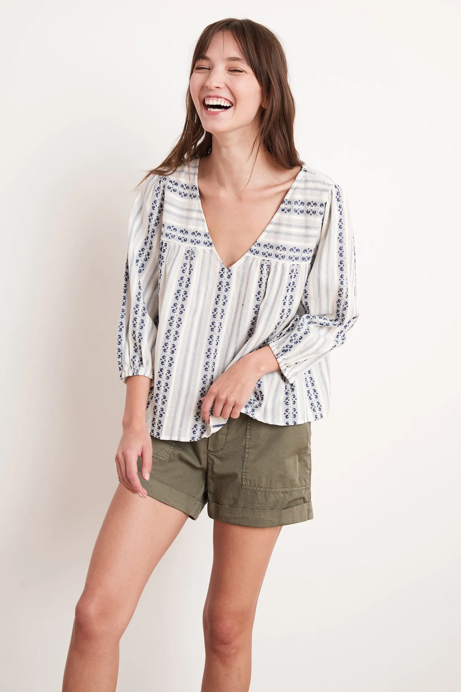 WINTER STRIPE JACQUARD TOP IN OCEAN sold by Velvet Tees