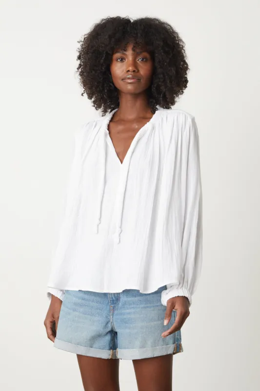 KATHLEEN COTTON GAUZE TOP IN WHITE sold by Velvet Tees