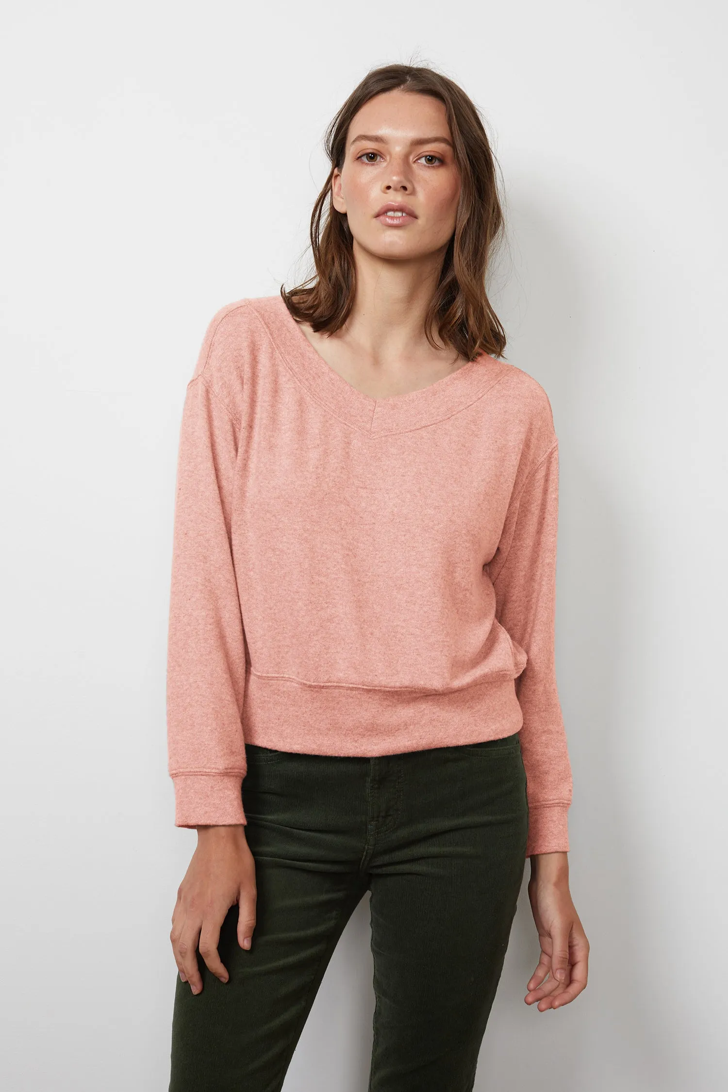 SLOE COZY LUX V-NECK SWEATSHIRT IN ROSA sold by Velvet Tees product image thumbnail 2