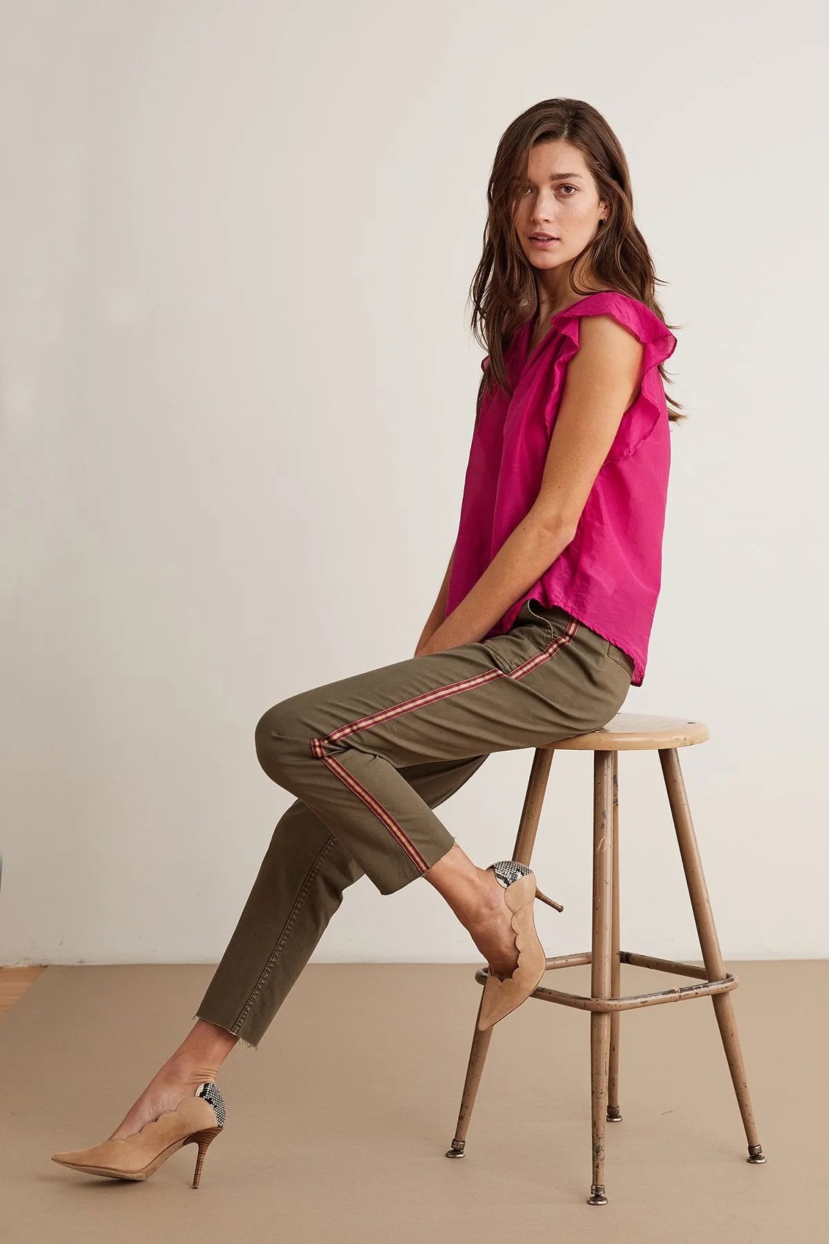 DARCIE TAPE UTILITY TROUSERS IN OLIVE sold by Velvet Tees