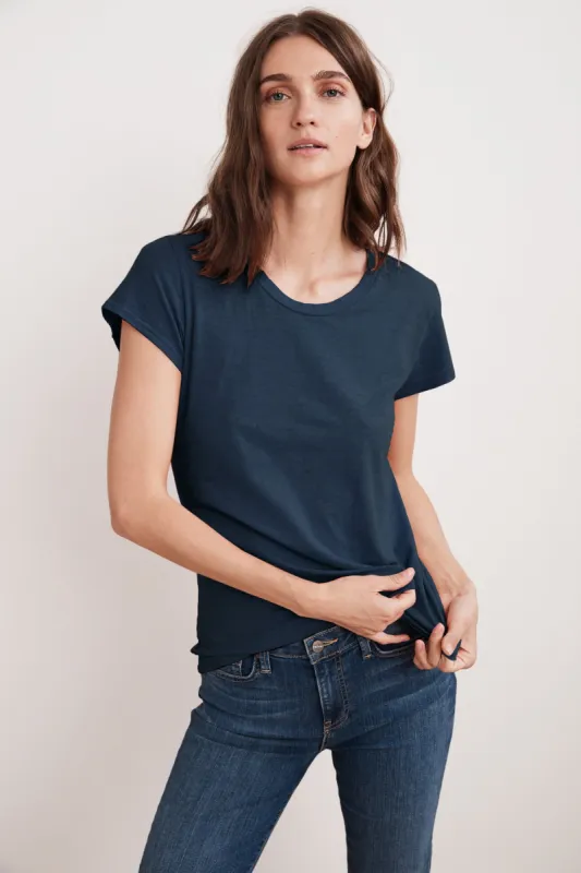 ODELIA COTTON SLUB CREW NECK TEE IN LAGOON sold by Velvet Tees