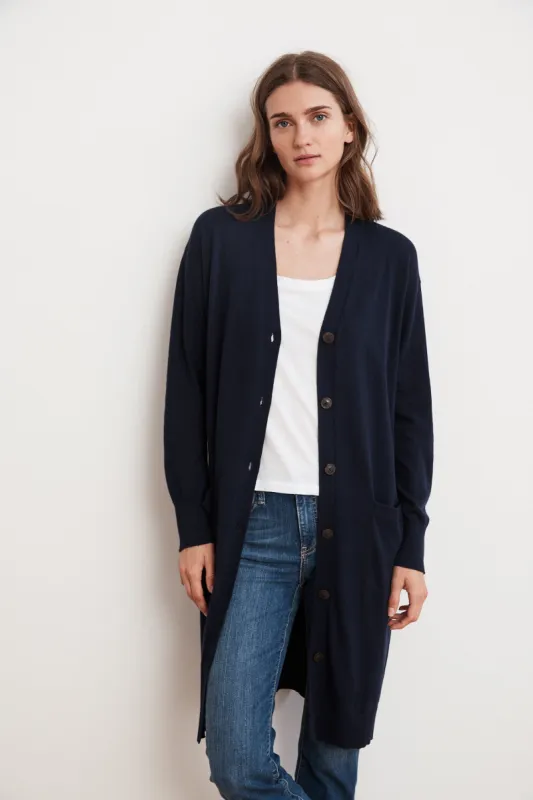 TANIA LIGHTWEIGHT COTTON CASHMERE DUSTER CARDIGAN IN MARIN sold by Velvet Tees