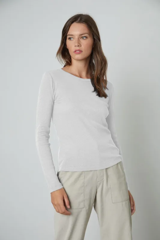 BAYLER RIBBED SCOOP NECK TEE IN ECRU sold by Velvet Tees