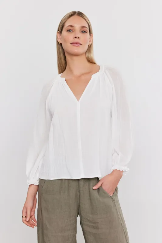 DENICE COTTON GAUZE TOP IN WHITE sold by Velvet Tees