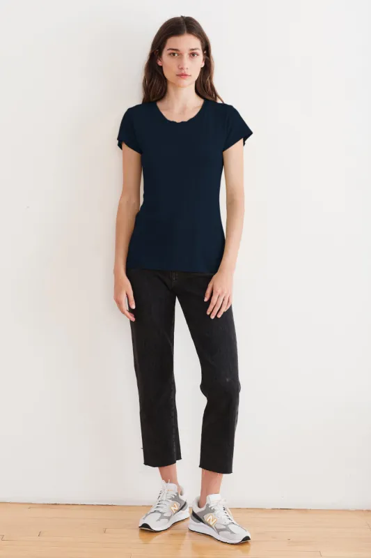 ODELIA COTTON SLUB CREW NECK TEE IN INK sold by Velvet Tees