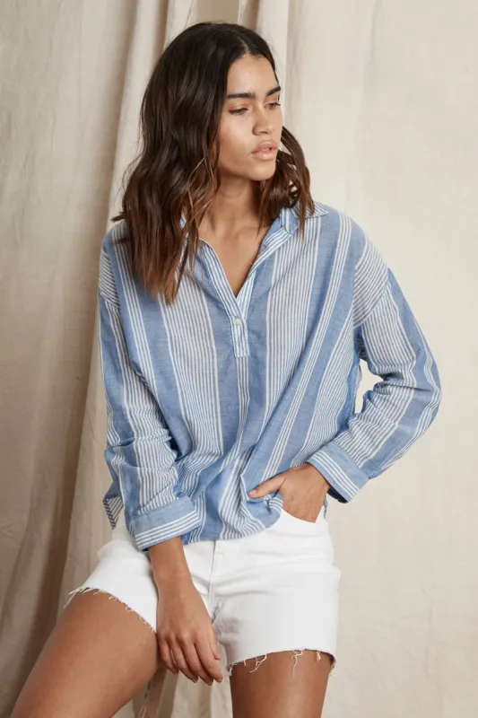 TASH STRIPE SHIRTING BLOUSE IN BLUE sold by Velvet Tees