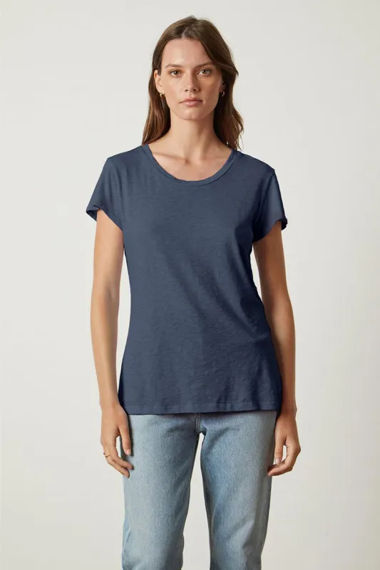 ODELIA COTTON SLUB CREW NECK TEE IN SHADOW sold by Velvet Tees