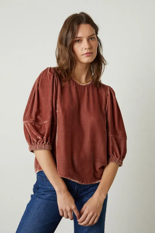 NANCY TOP IN ROSEGOLD sold by Velvet Tees