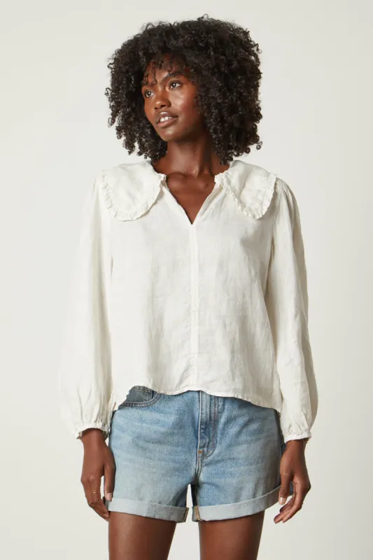 SOFIA WOVEN LINEN TOP IN BEACH sold by Velvet Tees