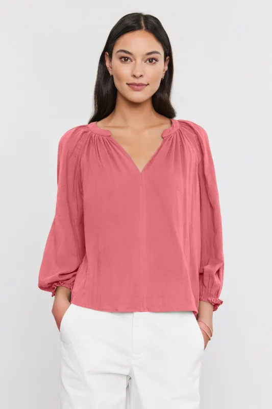 DENICE COTTON GAUZE TOP IN ROSE sold by Velvet Tees
